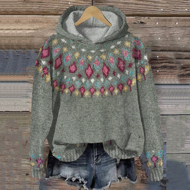 Women's Hoodie – Jacquard Pattern Lightweight Hooded Sweatshirt