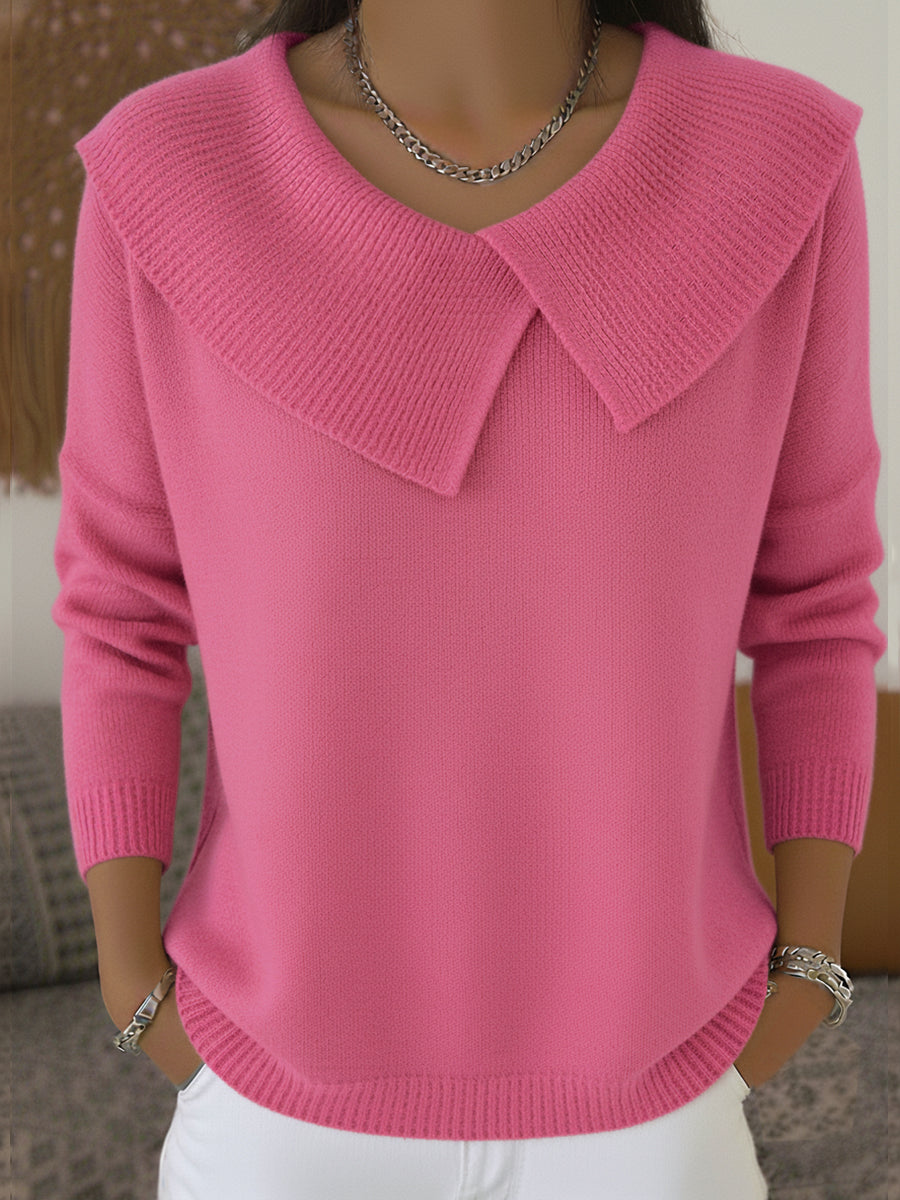 Women's Collared Sweater – Soft Knit Flap Collar Winter Pullover