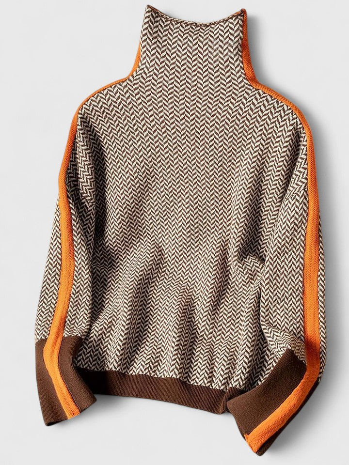 Women's Striped Sweater – High Neck Colorblock Knit Pullover