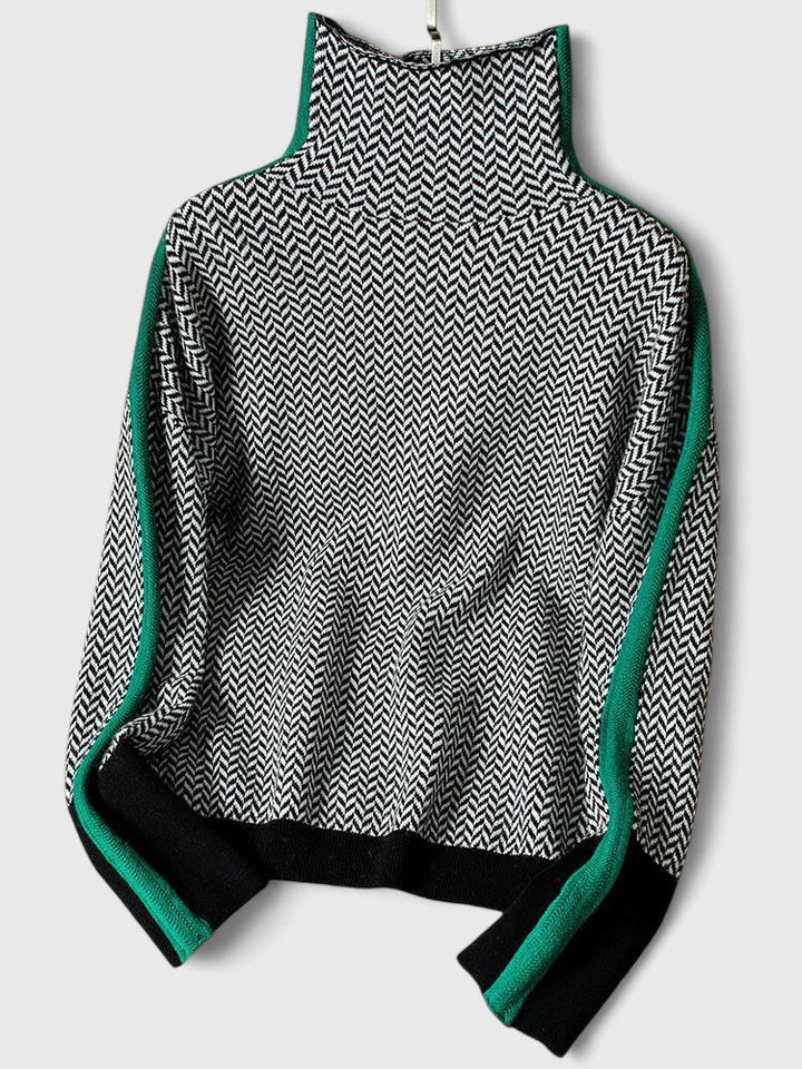 Women's Striped Sweater – High Neck Colorblock Knit Pullover