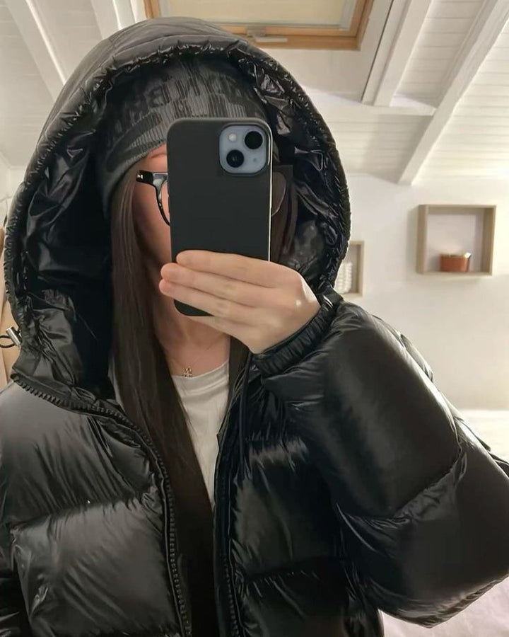 Women's Glossy Puffer Jacket – Shiny Insulated Warm Winter Coat