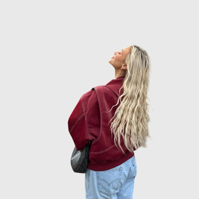 Women's Faux Leather Jacket – Oversized Red Biker Style Jacket