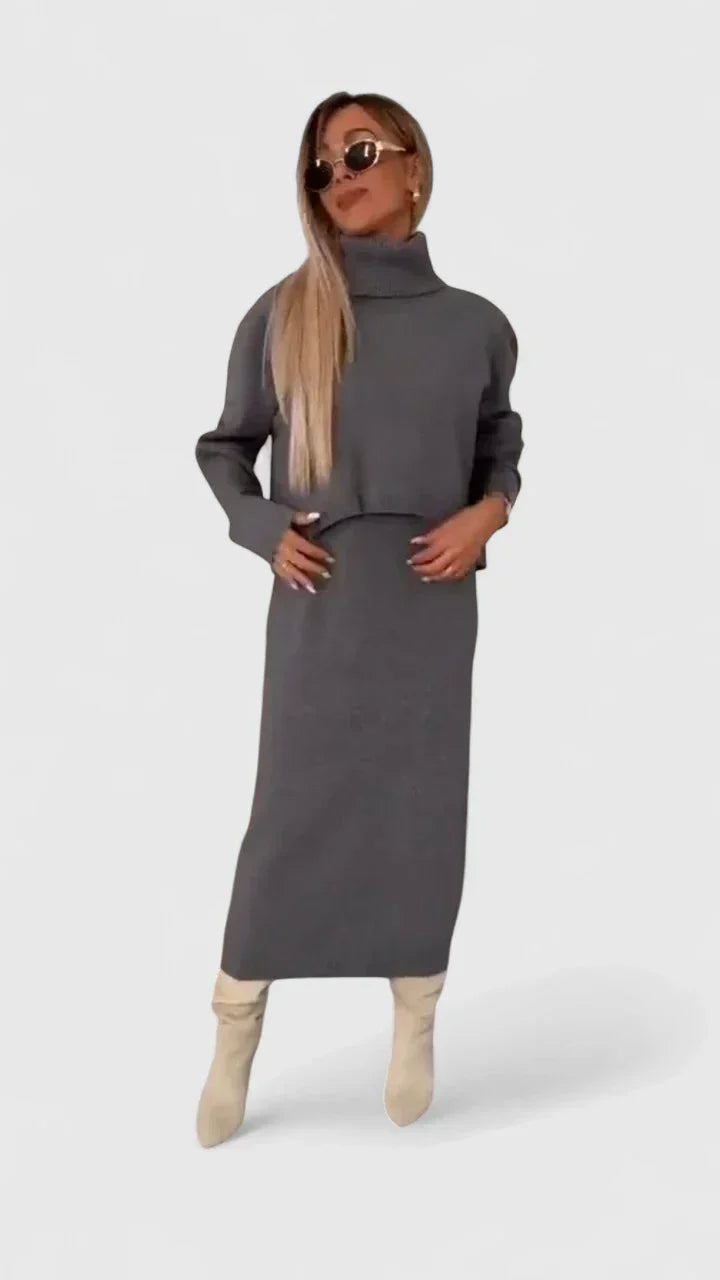 Women's Dress and Sweater Set – 2 Piece Turtleneck Knit Outfit