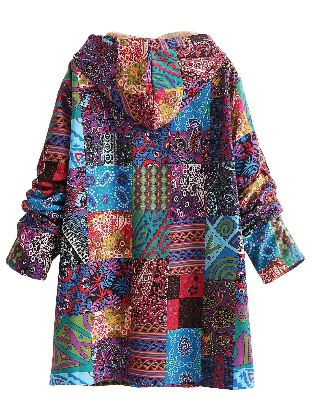 Women's Patchwork Jacket – Hooded Warm Lined Boho Winter Coat