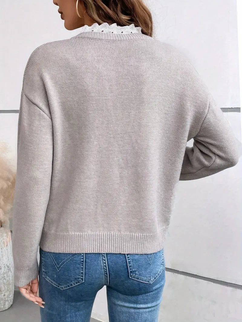 Women's Lace Detail Sweater – Elegant Knit Pullover Top