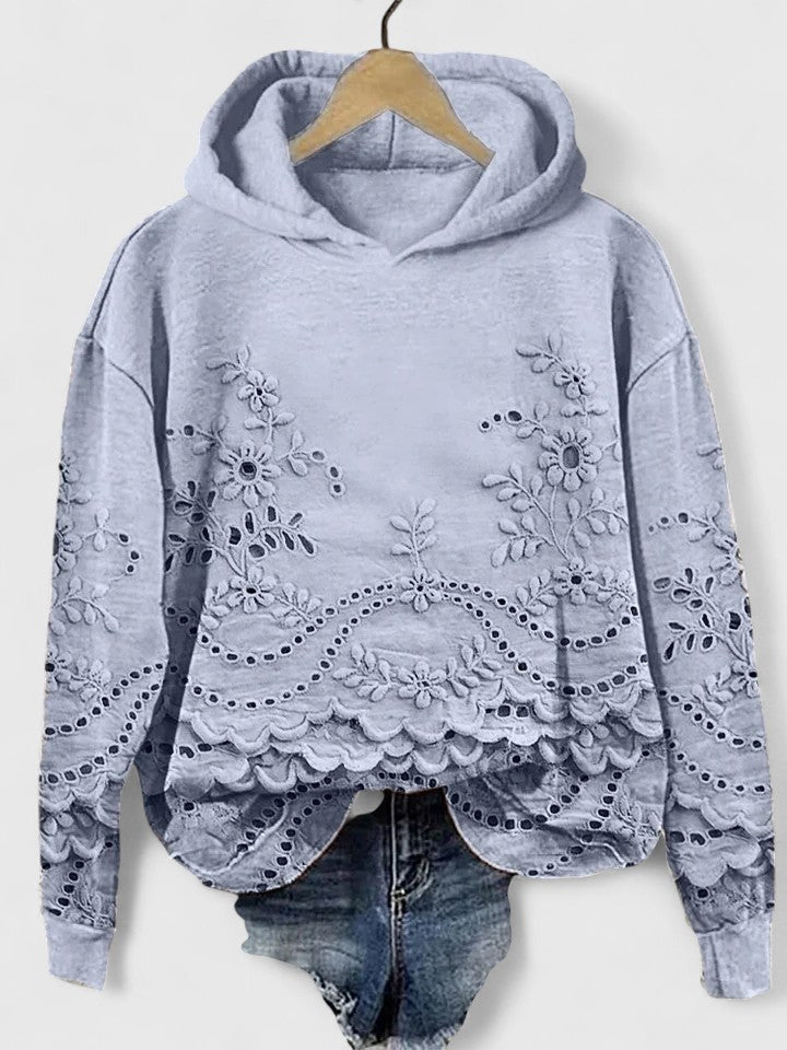 Women's Lace Trim Hoodie – Casual Hooded Sweatshirt, Soft Fit