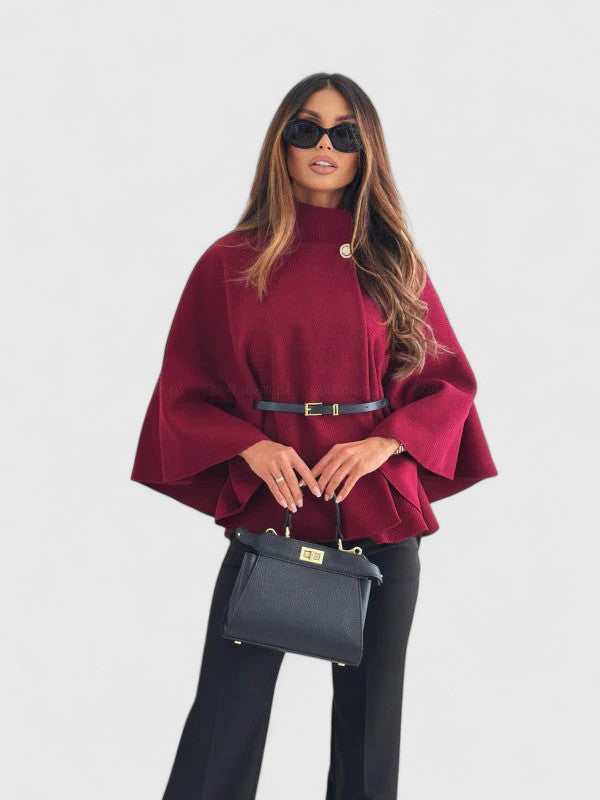 Women's Belted Jacket – Butterfly Sleeve Elegant Autumn Coat