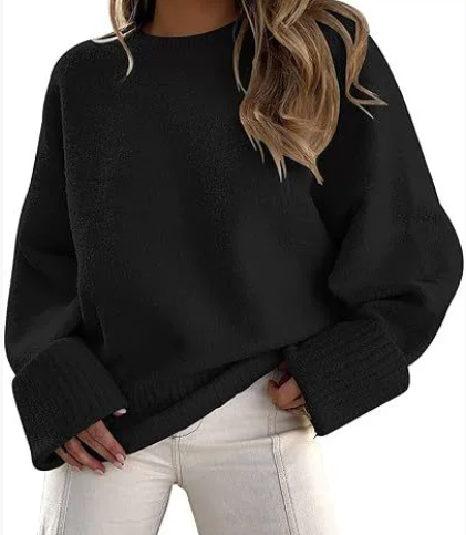 Women's Oversized Sweater – Dropped Shoulder Ribbed Knit Pullover