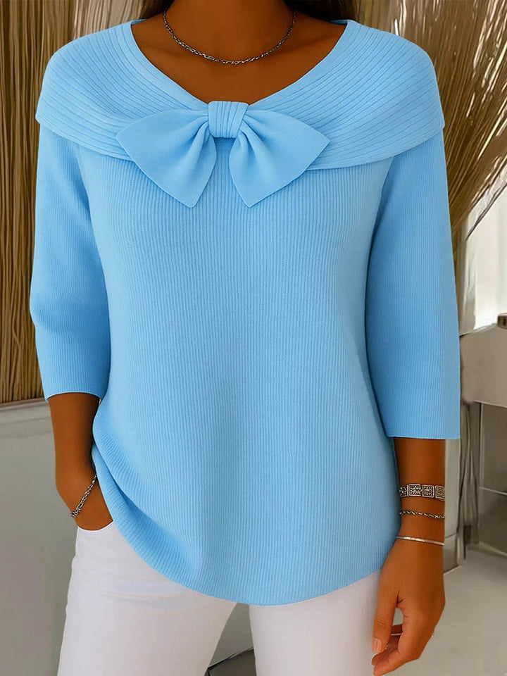 Women's Bow Detail Sweater – Fitted Round Neck Knit Pullover