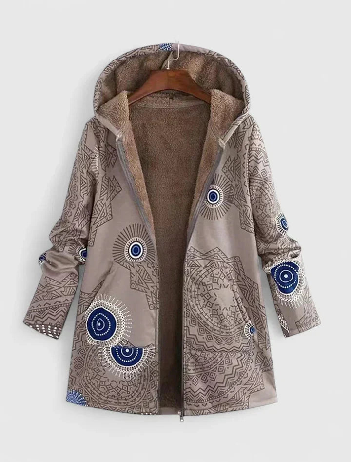Women's Printed Parka – Mandala Pattern Hooded Winter Coat