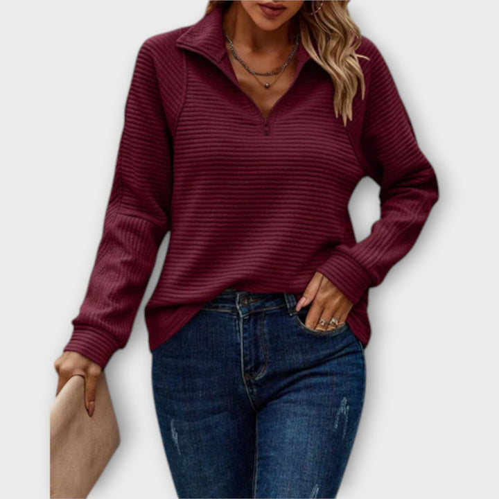 Women's V-Neck Sweater – Zip Detail Soft Knit Pullover Top