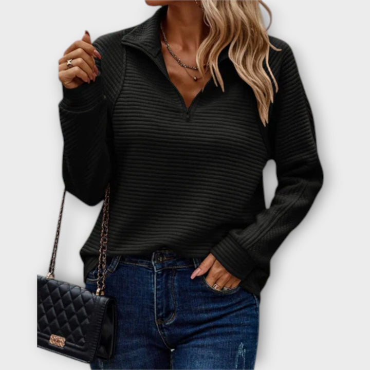 Women's V-Neck Sweater – Zip Detail Soft Knit Pullover Top