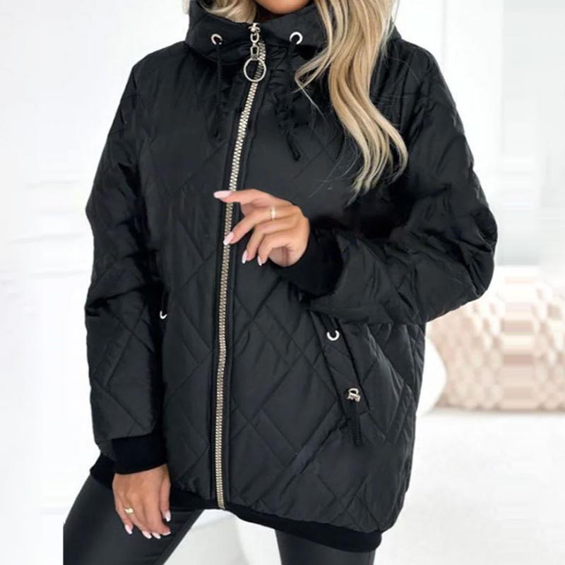 Women's Insulated Jacket – Hooded High Collar Hip Length Winter Coat