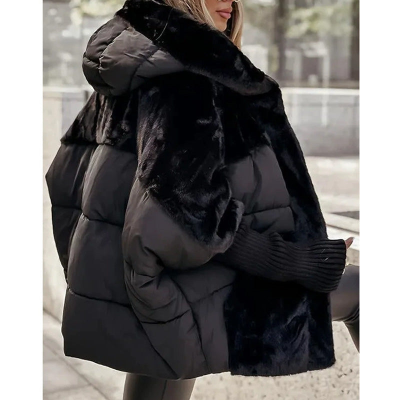 Women's Padded Winter Coat – Faux Fur Trim Hooded Warm Jacket