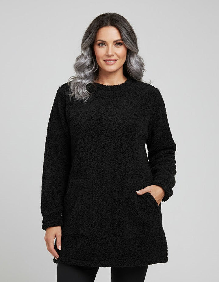 Women's Long Sweater – Thick Knit Mid Length Pullover with Pockets