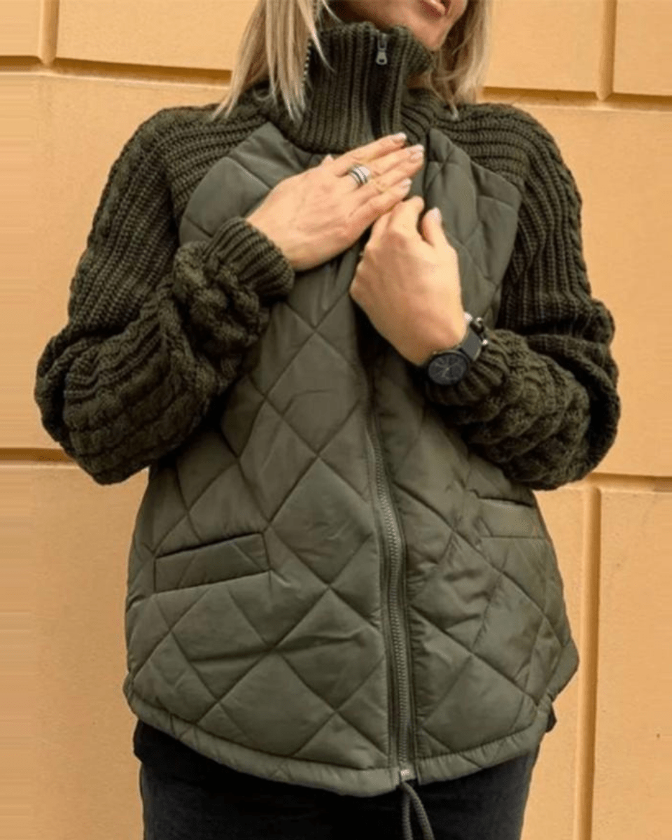 Women's Padded Jacket – Knit Sleeve Warm Winter Coat